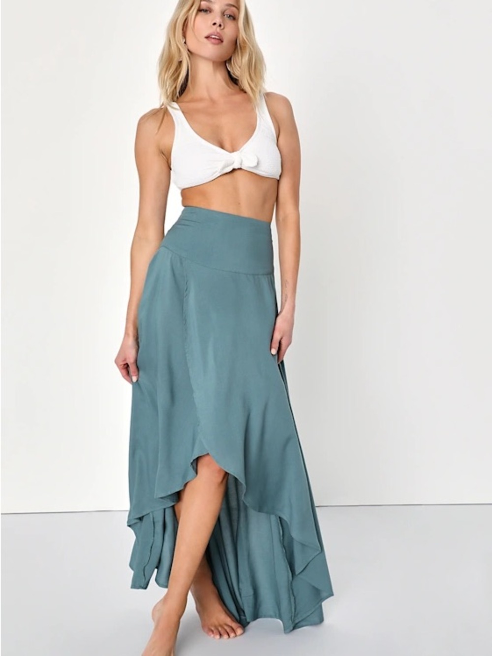 O’Neill NWT Ambrosio Dark Sage Green High-Low Maxi Skirt Small